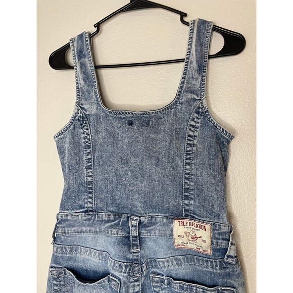 True Religion Denim Jumpsuit Womens Size S Blue Front Zip Slit Overalls - Picture 4 of 9